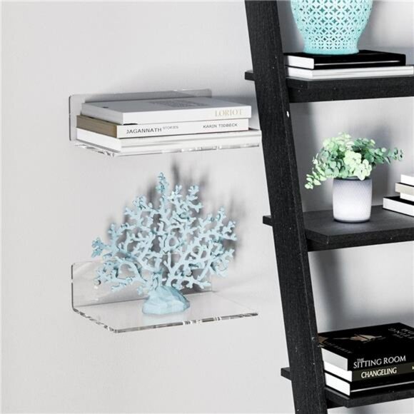 9 Inch Clear Wall Shelf, Acrylic Small Floating Shelf for Wall, Home Wall Home - Picture 5 of 6